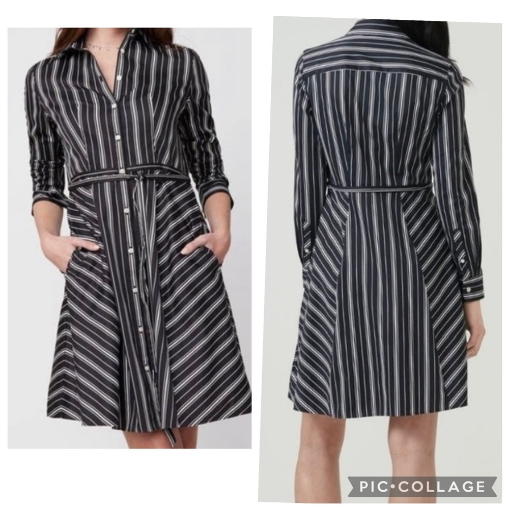 UNTUCKIT Women's Black White Plaid TESSA Wrap Shirt Dress Long Sleeve Size 8